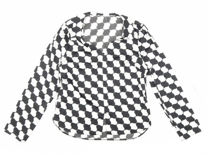Primark Womens Black Geometric Polyester Basic Blouse Size 12 Collared - Black and white pattern