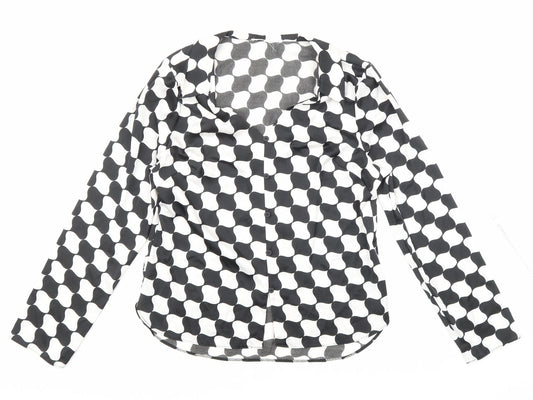 Primark Womens Black Geometric Polyester Basic Blouse Size 12 Collared - Black and white pattern