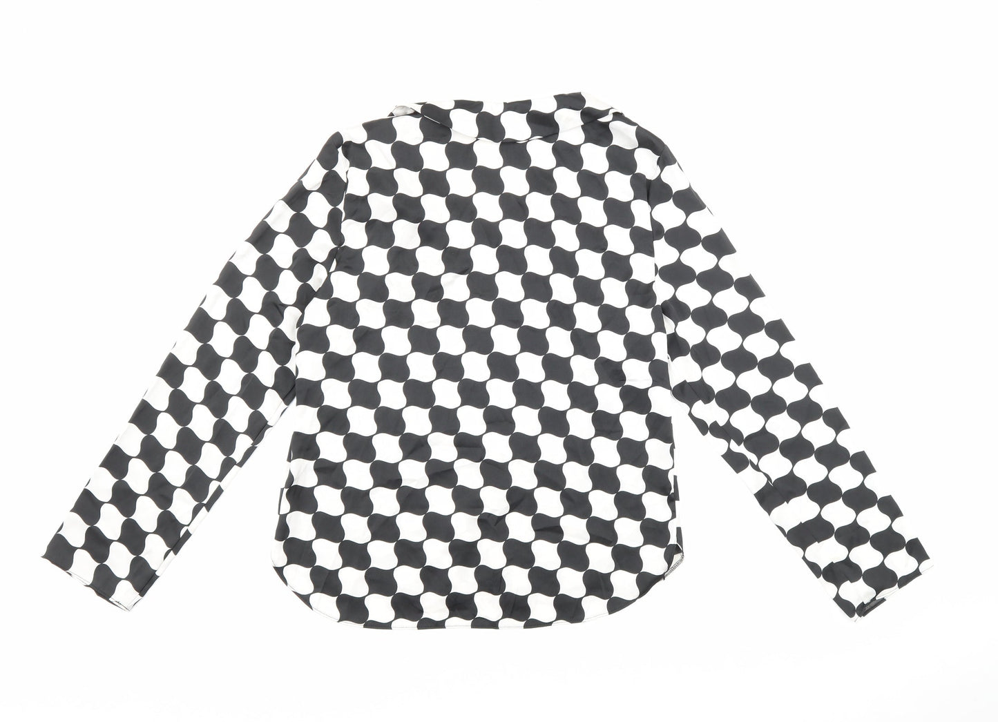 Primark Womens Black Geometric Polyester Basic Blouse Size 12 Collared - Black and white pattern