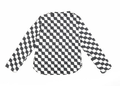 Primark Womens Black Geometric Polyester Basic Blouse Size 12 Collared - Black and white pattern