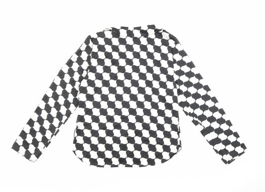 Primark Womens Black Geometric Polyester Basic Blouse Size 12 Collared - Black and white pattern