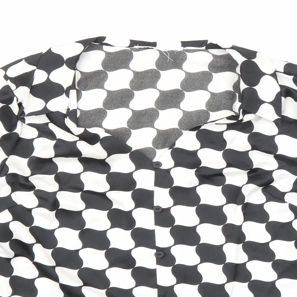 Primark Womens Black Geometric Polyester Basic Blouse Size 12 Collared - Black and white pattern