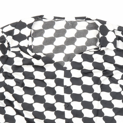 Primark Womens Black Geometric Polyester Basic Blouse Size 12 Collared - Black and white pattern