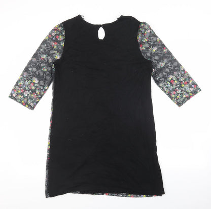 TU Woman Womens Black Floral Viscose T-Shirt Dress Size 12 Round Neck Button - Lace Overlay