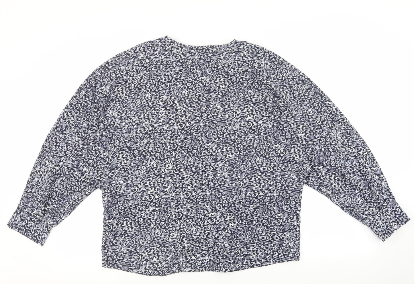 Primark Womens Blue Geometric Polyester Basic Blouse Size 10 V-Neck - Navy blue and white pattern