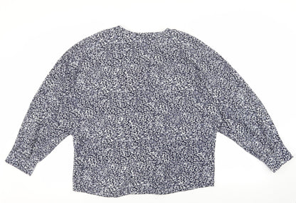 Primark Womens Blue Geometric Polyester Basic Blouse Size 10 V-Neck - Navy blue and white pattern