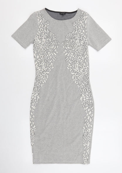 River Island Womens White Geometric Cotton Bodycon Size 6 Round Neck Pullover