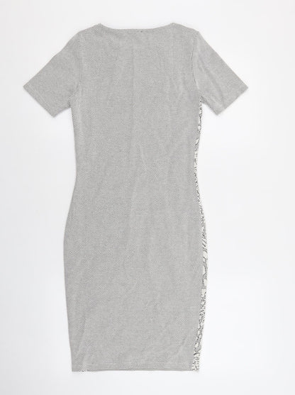 River Island Womens White Geometric Cotton Bodycon Size 6 Round Neck Pullover