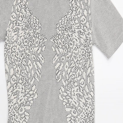 River Island Womens White Geometric Cotton Bodycon Size 6 Round Neck Pullover