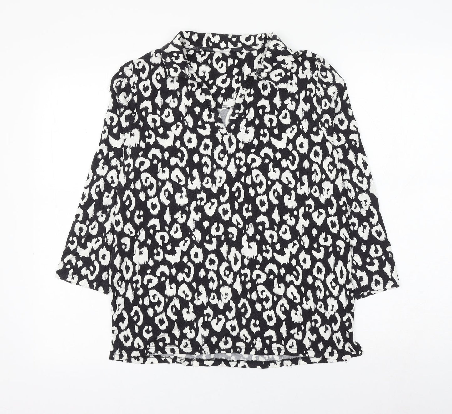 TU Womens Black Animal Print Modacrylic Basic Blouse Size 10 Collared - Leopard Print