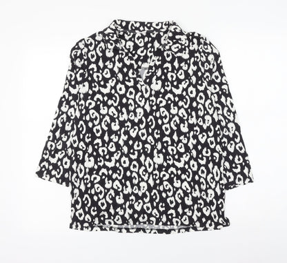 TU Womens Black Animal Print Modacrylic Basic Blouse Size 10 Collared - Leopard Print