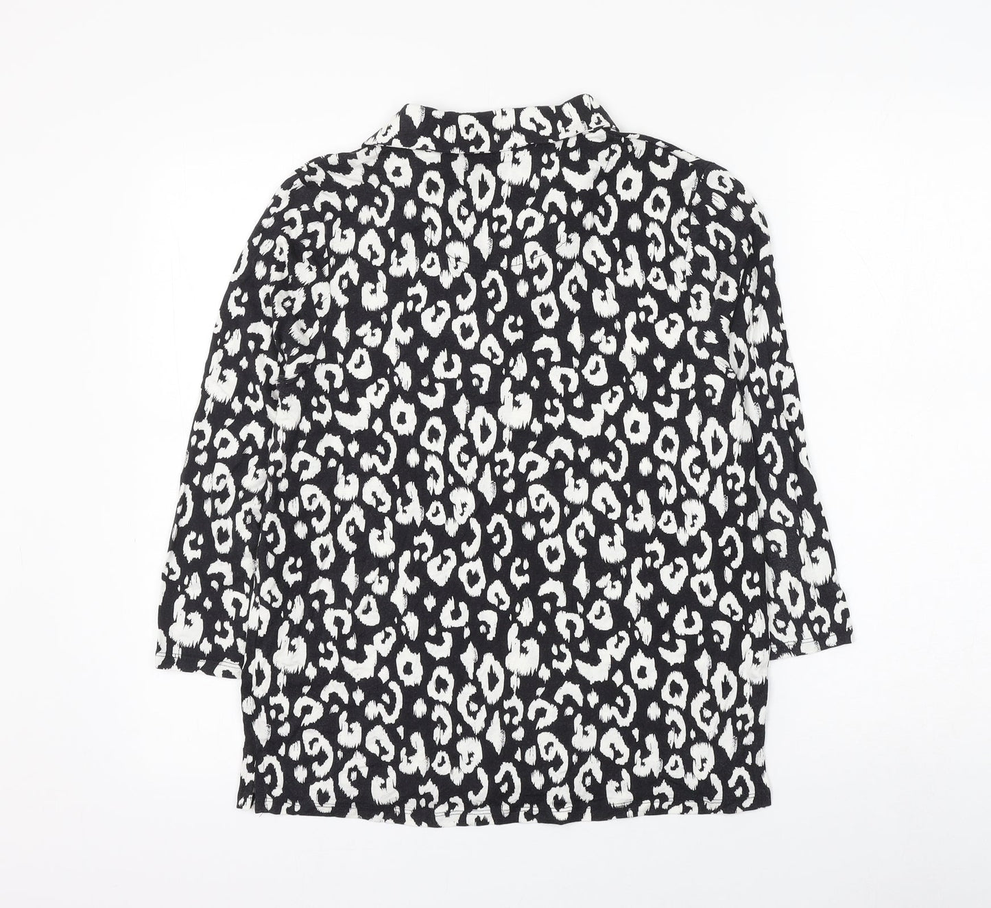 TU Womens Black Animal Print Modacrylic Basic Blouse Size 10 Collared - Leopard Print