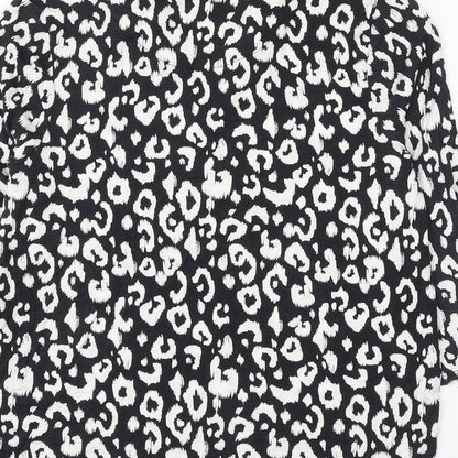 TU Womens Black Animal Print Modacrylic Basic Blouse Size 10 Collared - Leopard Print
