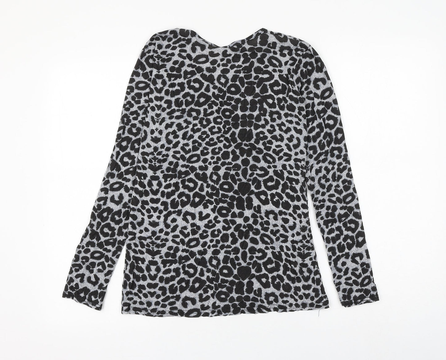 Natalia Womens Grey Animal Print Viscose Basic T-Shirt Size M V-Neck - Leopard Print Size M/L