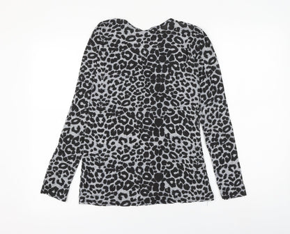 Natalia Womens Grey Animal Print Viscose Basic T-Shirt Size M V-Neck - Leopard Print Size M/L