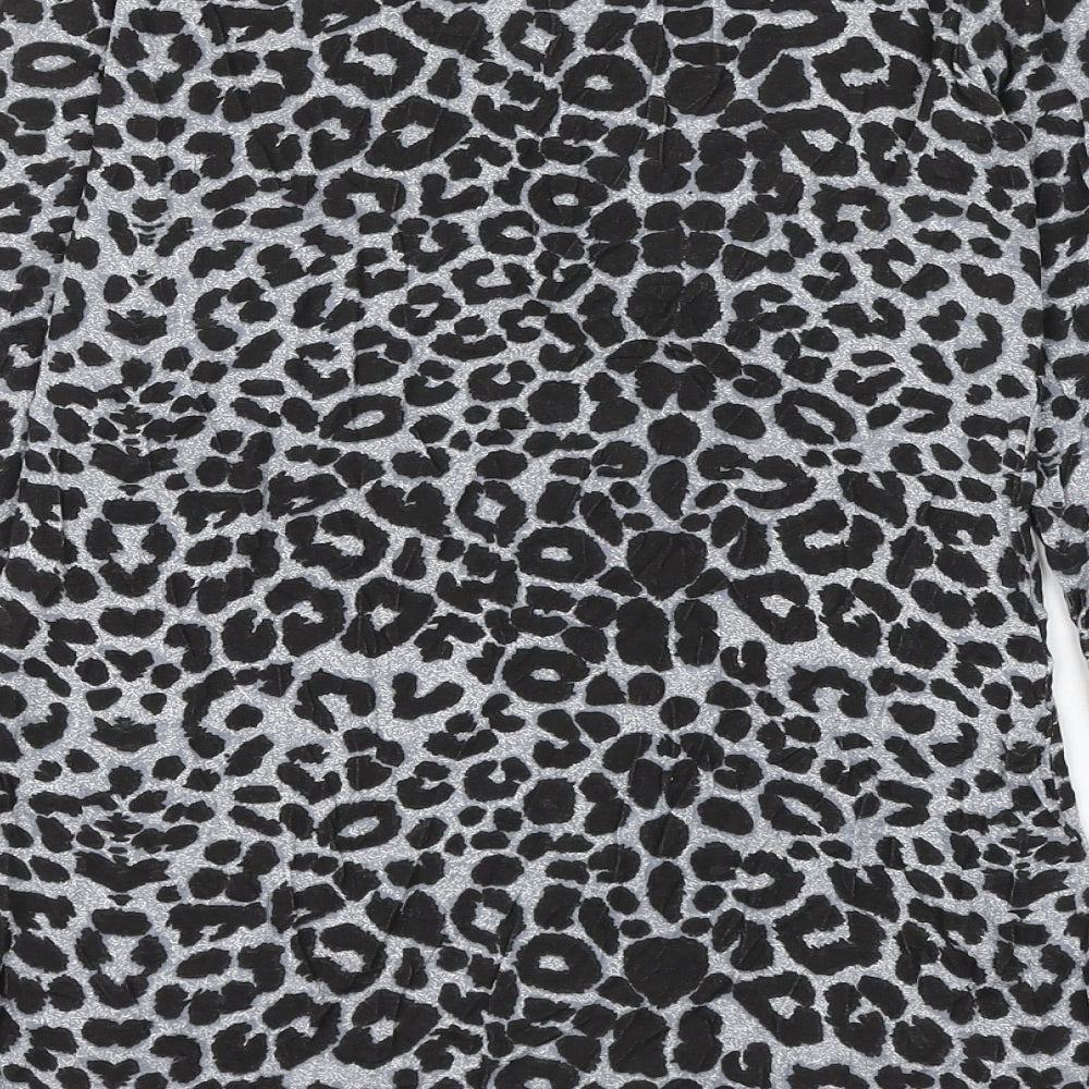 Natalia Womens Grey Animal Print Viscose Basic T-Shirt Size M V-Neck - Leopard Print Size M/L