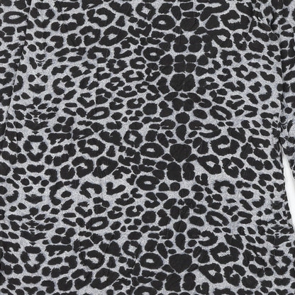 Natalia Womens Grey Animal Print Viscose Basic T-Shirt Size M V-Neck - Leopard Print Size M/L