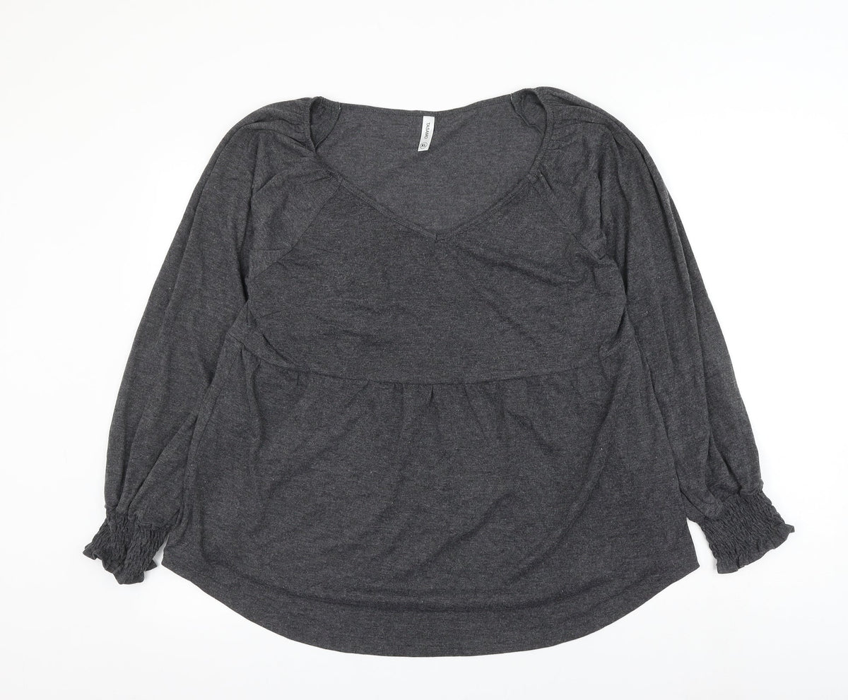 Tasamo Womens Grey Polyester Basic Blouse Size XL Scoop Neck