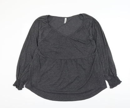 Tasamo Womens Grey Polyester Basic Blouse Size XL Scoop Neck