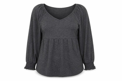 Tasamo Womens Grey Polyester Basic Blouse Size XL Scoop Neck