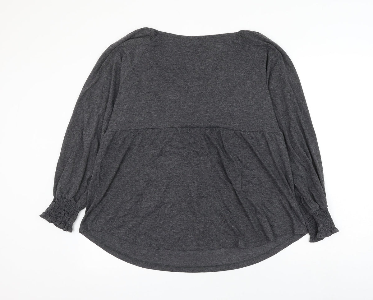 Tasamo Womens Grey Polyester Basic Blouse Size XL Scoop Neck