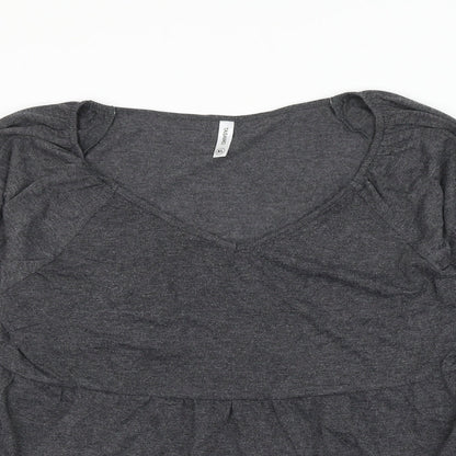 Tasamo Womens Grey Polyester Basic Blouse Size XL Scoop Neck