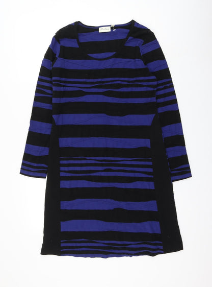 Adini Womens Blue Striped Cotton Shift Size S Round Neck Pullover