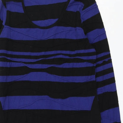 Adini Womens Blue Striped Cotton Shift Size S Round Neck Pullover