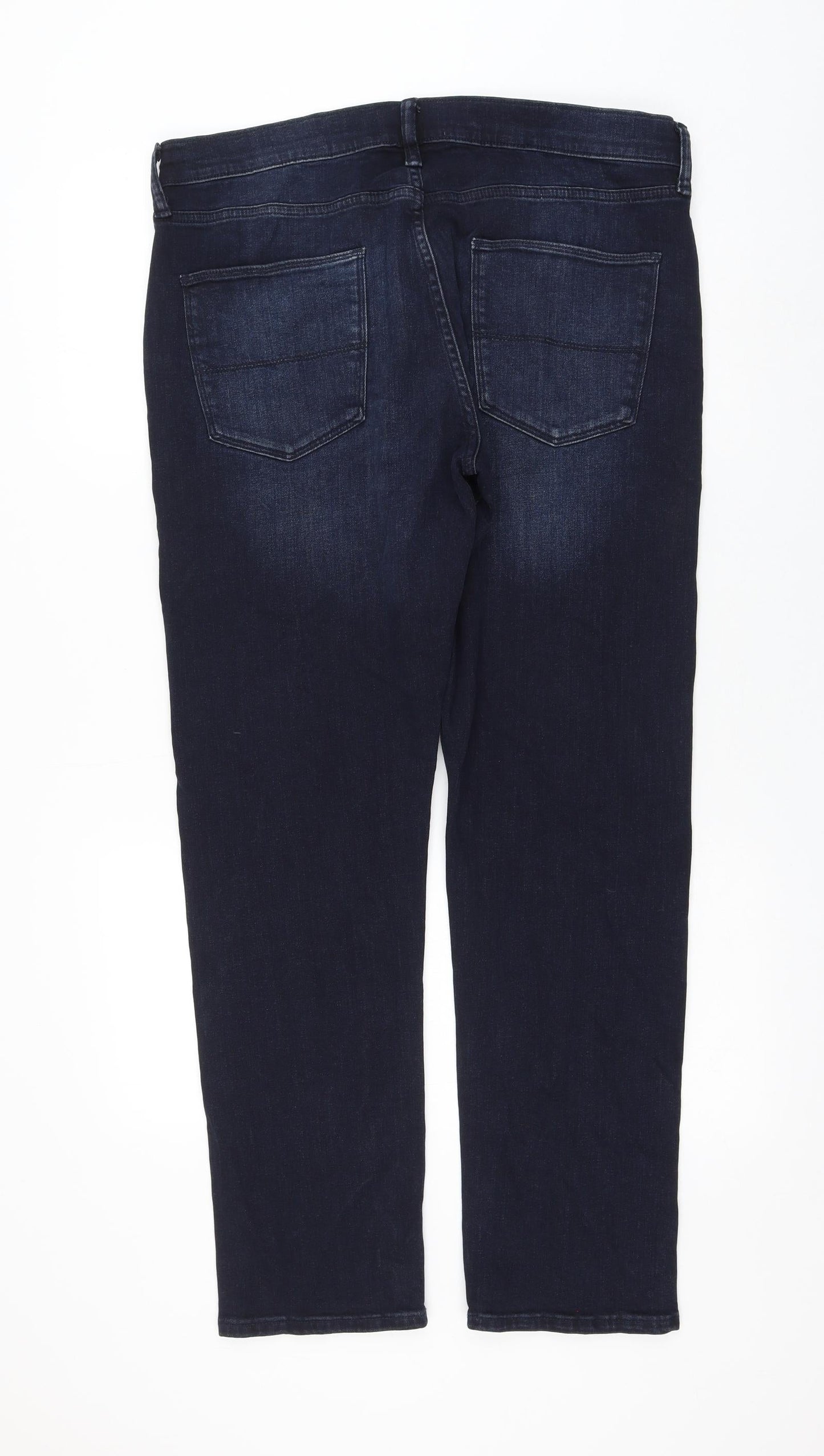 Marks and Spencer Womens Blue Cotton Straight Jeans Size 34 in L31 in Regular Zip