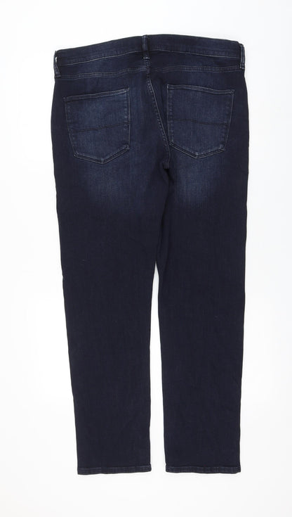Marks and Spencer Womens Blue Cotton Straight Jeans Size 34 in L31 in Regular Zip