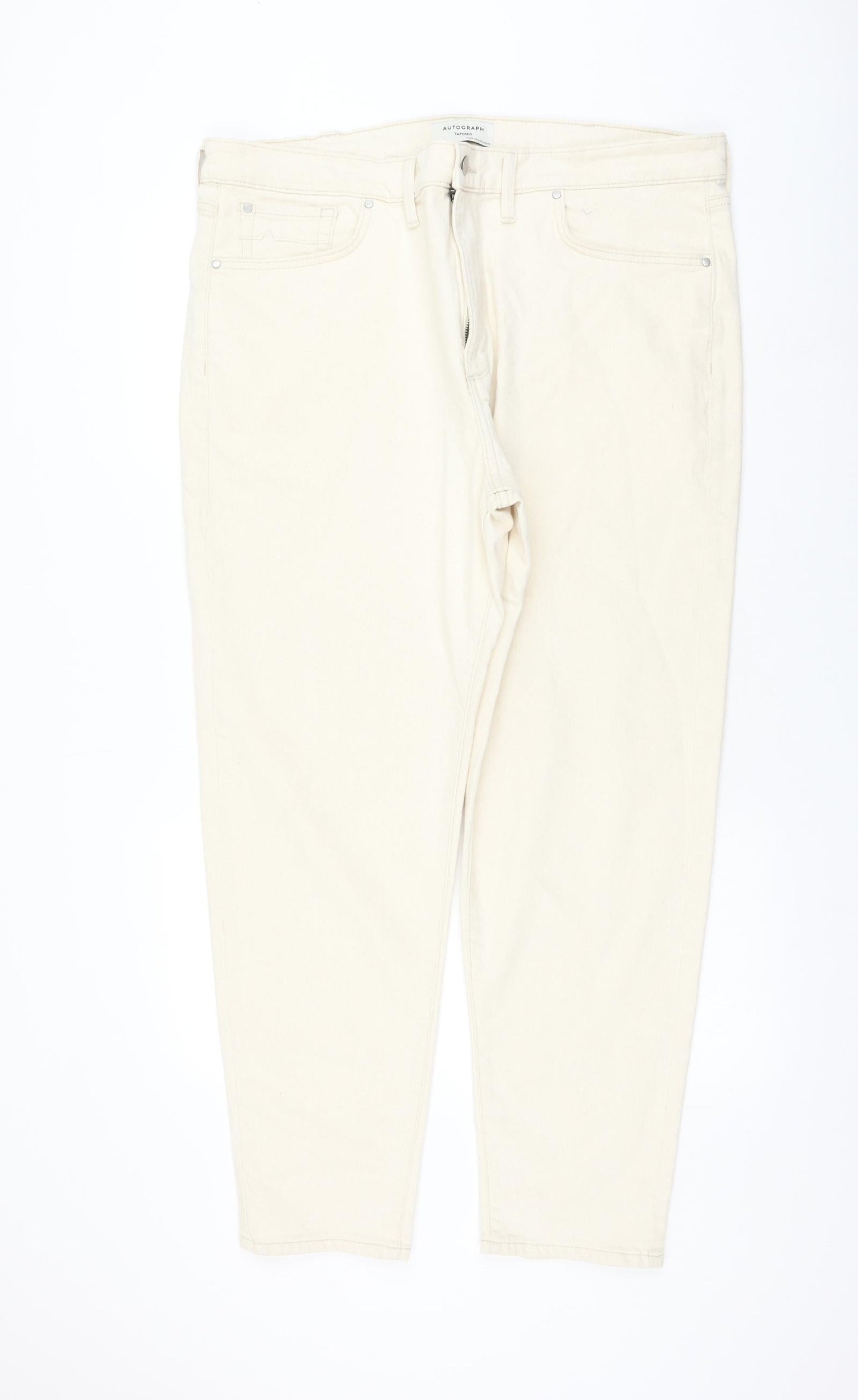 Autograph Womens Ivory Cotton Tapered Jeans Size 40 in L31 in Regular Zip
