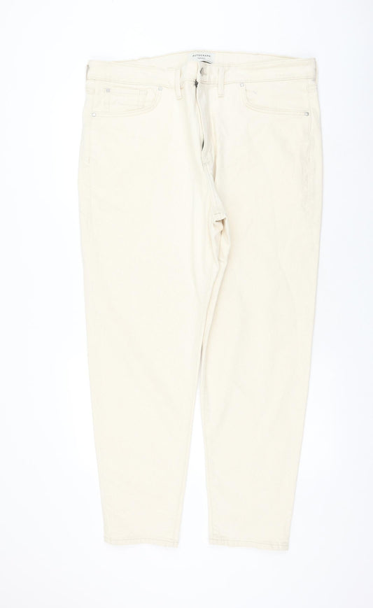 Autograph Womens Ivory Cotton Tapered Jeans Size 40 in L31 in Regular Zip