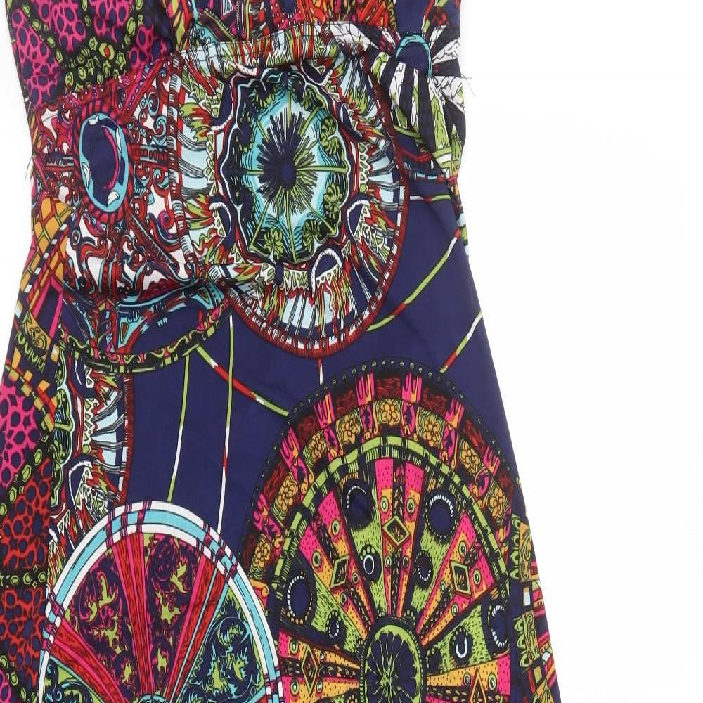 Cameo Rose Womens Multicoloured Geometric Polyester A-Line Size 8 V-Neck Pullover - Padded