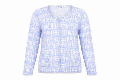 Dash Womens Blue Round Neck Geometric Ramie Cardigan Jumper Size 14