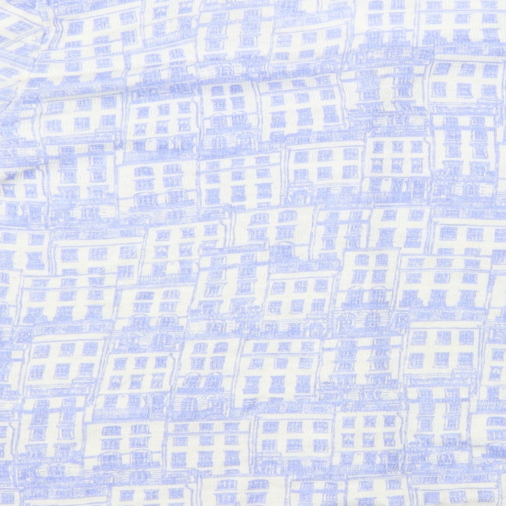 DASH Womens Blue Round Neck Geometric Ramie Cardigan Jumper Size 14