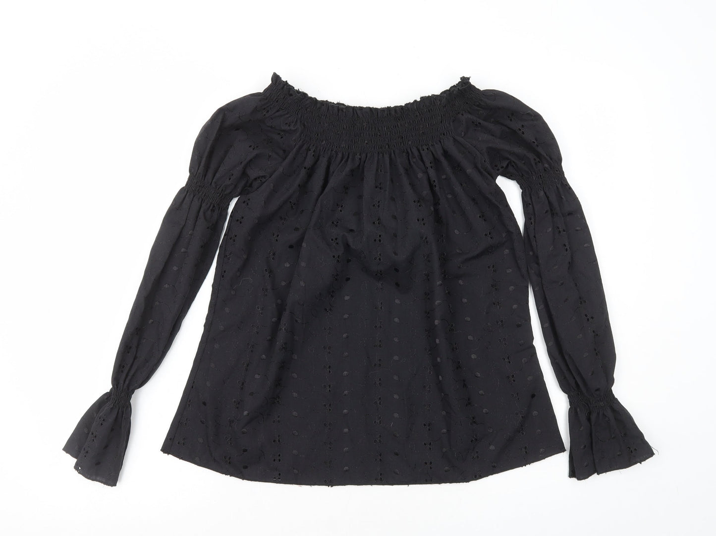 Ice Ice Ice Womens Black Geometric 100% Cotton Basic Blouse Size M Off the Shoulder