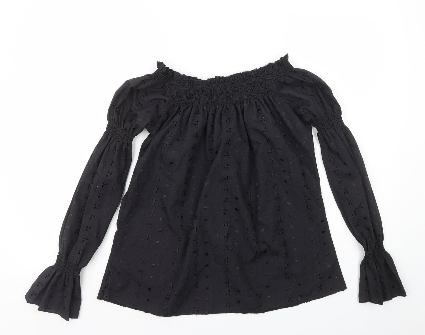 Ice Ice Ice Womens Black Geometric 100% Cotton Basic Blouse Size M Off the Shoulder