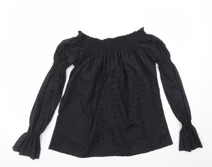 Ice Ice Ice Womens Black Geometric 100% Cotton Basic Blouse Size M Off the Shoulder