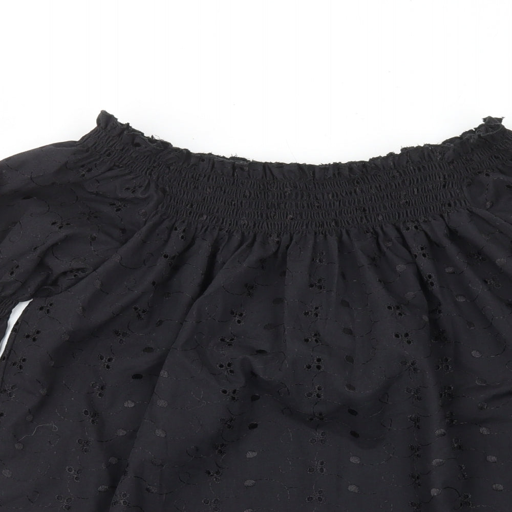 Ice Ice Ice Womens Black Geometric 100% Cotton Basic Blouse Size M Off the Shoulder