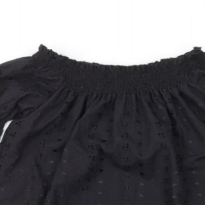 Ice Ice Ice Womens Black Geometric 100% Cotton Basic Blouse Size M Off the Shoulder
