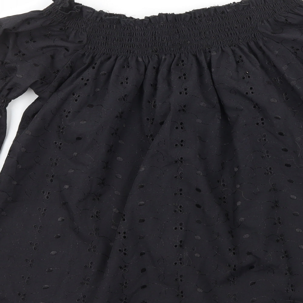 Ice Ice Ice Womens Black Geometric 100% Cotton Basic Blouse Size M Off the Shoulder