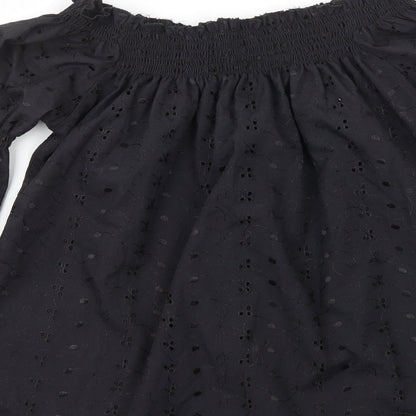Ice Ice Ice Womens Black Geometric 100% Cotton Basic Blouse Size M Off the Shoulder