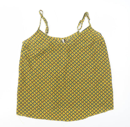Pink Woman Womens Yellow Geometric Polyester Camisole Tank Size S Round Neck
