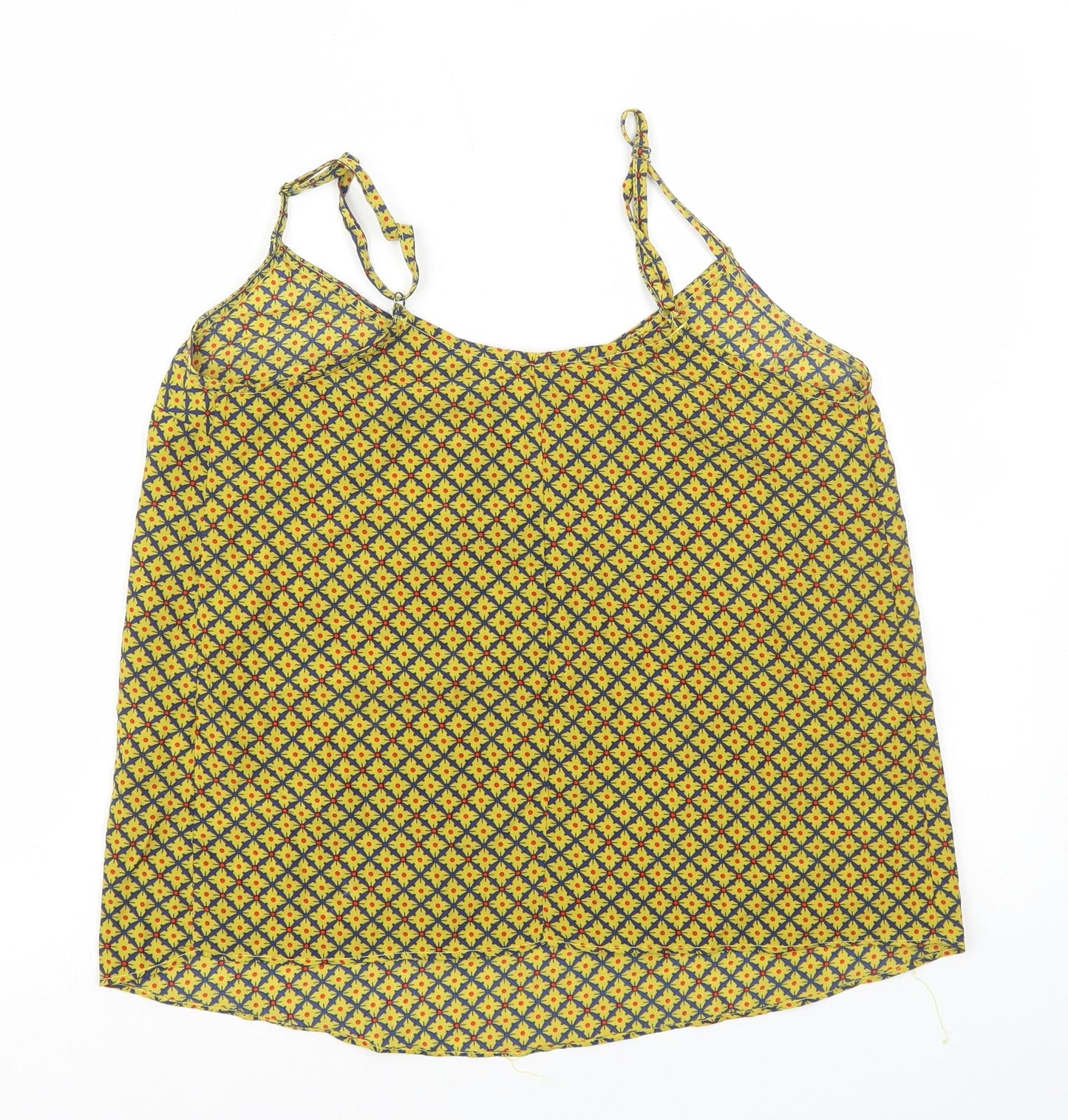 Pink Woman Womens Yellow Geometric Polyester Camisole Tank Size S Round Neck