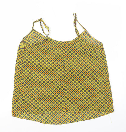 Pink Woman Womens Yellow Geometric Polyester Camisole Tank Size S Round Neck