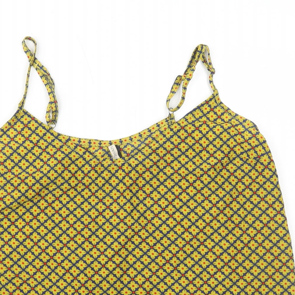 Pink Woman Womens Yellow Geometric Polyester Camisole Tank Size S Round Neck