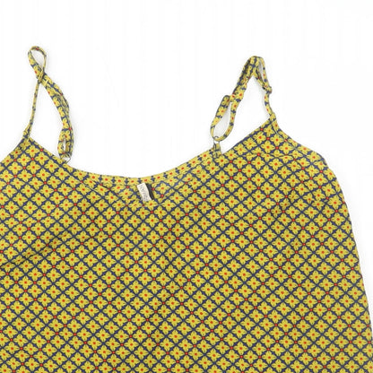 Pink Woman Womens Yellow Geometric Polyester Camisole Tank Size S Round Neck