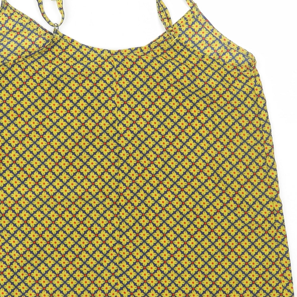 Pink Woman Womens Yellow Geometric Polyester Camisole Tank Size S Round Neck
