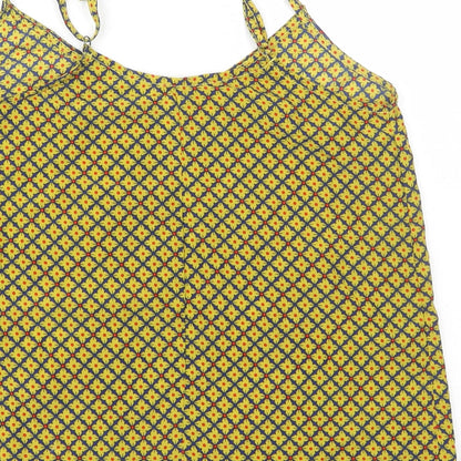 Pink Woman Womens Yellow Geometric Polyester Camisole Tank Size S Round Neck