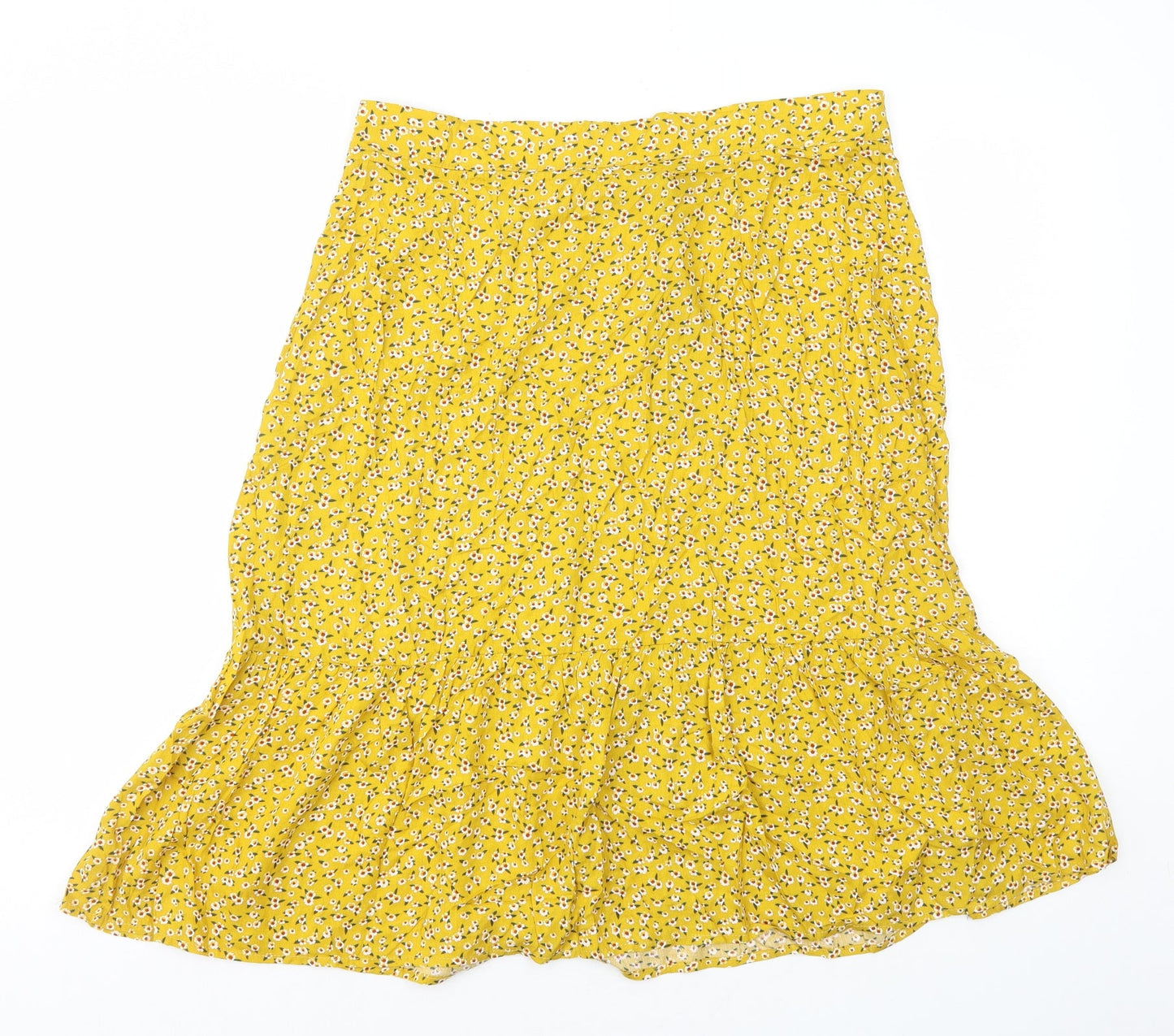 Allegra K Womens Yellow Geometric Viscose A-Line Skirt Size L Zip